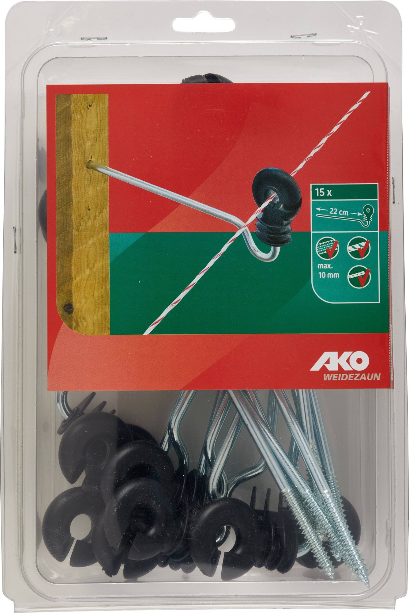 Izolator pierścieniowy z długim trzpieniem, 22 cm, 15 szt, AKO - Cavalo